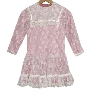Vintage Gunne Sax Girls Floral Lace Cottagecore Dainty Formal Dress Size 6X
